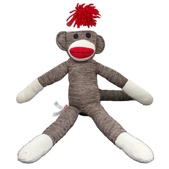 Schylling Sock Monkey Plush 21" Brown Knit Red Mouth Stuffed Animal Toy 2009 - Picture 1 of 7